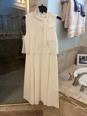Calvin Klein Ivory Bow-Neck Sleeveless Midi Dress